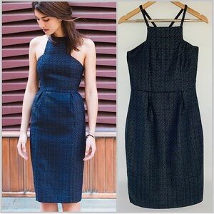 BR Monogram Banana Republic Navy Tweed Pencil Dress Size 2 in Navy/Green
